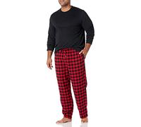 Amazon Essentials Completo Pigiama con Pantaloni e Maglia a Maniche Lunghe in Flanella Uomo, Nero Rosso Buffalo Plaid, XXL