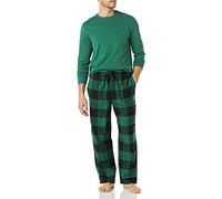 Amazon Essentials Completo Pigiama con Pantaloni e Maglia a Maniche Lunghe in Flanella Uomo, Verde/Buffalo Plaid, M