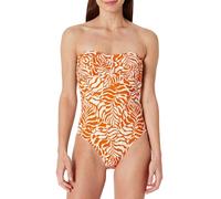 Amazon Essentials Costume da Bagno Intero a Fascia Donna, Palme Astratte Arancione Ruggine, 44