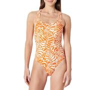 Amazon Essentials Costume da Bagno Intero a Sgambatura Alta Incrociato sulla Schiena Donna, Arancio Ruggine Palme Astratte, 42