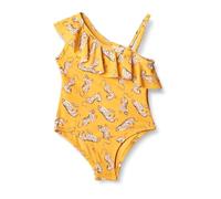 Amazon Essentials Costume da Bagno Intero Asimmetrico con Volant Bambine e Ragazze, Giallo Drato Beige Leopardata, 10 Anni