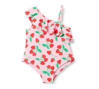 Amazon Essentials Costume da Bagno Intero da Bambina Asimmetrico con Volant, Rosa Pomodoro Rosso Fragole, S
