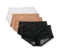 Amazon Essentials Culotte Interamente in Pizzo Elasticizzato Donna, Pacco da 6, Bianco/Bronzo Lavato/Nero, 52