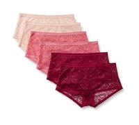 Amazon Essentials Culotte Interamente in Pizzo Elasticizzato Donna, Pacco da 6, Bordeaux/Petalo Chiaro/Rosato, 52