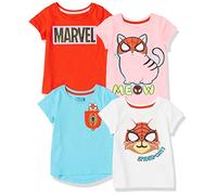 Amazon Essentials Disney | Marvel | Star Wars | Frozen | Princess T-Shirt a Maniche Corte Bambine e Ragazze, Pacco da 4, Marvel Spider-Cat, 10 Anni