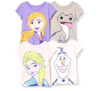 Amazon Essentials Disney | Marvel | Star Wars | Frozen | Princess T-Shirt a Maniche Corte Bambine e Ragazze, Pacco da 4, Frozen 2 Elsa, 6-7 Anni