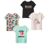 Amazon Essentials Disney | Marvel | Star Wars | Frozen | Princess T-Shirt a Maniche Corte Bambine e Ragazze, Pacco da 4, Nero/Verde/Rosa/Potere alle Principesse, 11-12 Anni