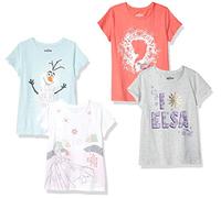 Amazon Essentials Disney | Marvel | Star Wars | Frozen | Princess T-Shirt a Maniche Corte Bambine e ragazze, Pacco da 4, Blu/Grigio/Bianco/Frozen - Elsa E Olaf, 3 anni