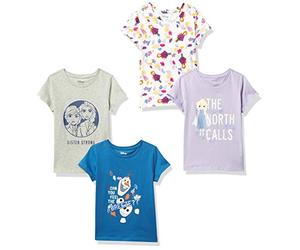Amazon Essentials Disney | Marvel | Star Wars | Frozen | Princess T-Shirt a Maniche Corte Bambine e Ragazze, Pacco da 4, Grigio/Porpora/Blu/Frozen 2 - più Forti Insieme, 11-12 Anni
