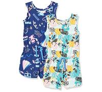 Amazon Essentials Disney | Marvel | Star Wars | Frozen | Princess Tuta Corta Smanicata in Maglia Bambine e Ragazze, Pacco da 2, Tropical Stitch, 11-12 Anni