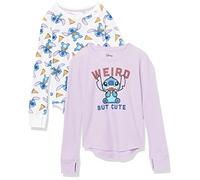 Amazon Essentials Disney | Marvel | Star Wars | Frozen T-Shirt Termica a Maniche Lunghe Bambine e Ragazze, Pacco da 2, Stitch Pizza, 11-12 Anni