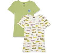 Amazon Essentials Disney | Marvel | Star Wars | Princess T-Shirt con Scollo a v a Maniche Corte con vestibilità Classica Donna, Pacco da 2, Star Wars Pennant, L