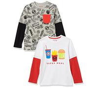 Amazon Essentials Disney | Marvel | Star Wars T-Shirt 2 in 1 a Maniche Lunghe Bambini e Ragazzi, Pacco da 2, Cose Golose/Marvel, 9 Anni