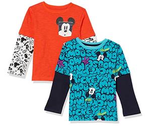 Amazon Essentials Disney | Marvel | Star Wars T-Shirt 2 in 1 a Maniche Lunghe Bambini e Ragazzi, Pacco da 2, Topolino, 2 Anni