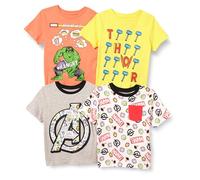 Amazon Essentials Disney | Marvel | Star Wars T-Shirt a Maniche Corte Bambini e Ragazzi, Pacco da 4, Avengers Logo/Marvel Power, 11-12 Anni