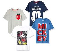Amazon Essentials Disney | Marvel | Star Wars T-Shirt a Maniche Corte Bambini e ragazzi, Pacco da 4, Grigio/Blu Marino/Blu/Fantastico Topolino, 6-7 anni