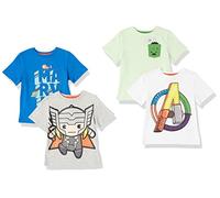 Amazon Essentials Disney | Marvel | Star Wars T-Shirt a Maniche Corte Bambini e Ragazzi, Pacco da 4, Icone Marvel/Logo, 11-12 Anni