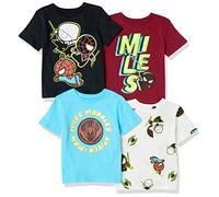 Amazon Essentials Disney | Marvel | Star Wars T-Shirt a Maniche Corte Bambini e Ragazzi, Pacco da 4, Marvel Miles Morales, 11-12 Anni