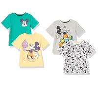 Amazon Essentials Disney | Marvel | Star Wars T-Shirt a Maniche Corte Bambini e Ragazzi, Pacco da 4, Verde/Arancione/Giallo/Stampa Topolino, 6-7 Anni