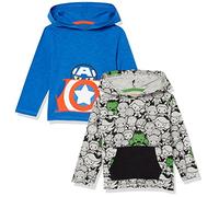 Amazon Essentials Disney | Marvel | Star Wars T-Shirt a Maniche Lunghe con Cappuccio Leggere Bambini e Ragazzi, Pacco da 2, Marvel Captain America, 6-7 Anni