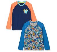 Amazon Essentials Disney | Marvel | Star Wars T-Shirt con Collo Serafino a Maniche Lunghe Bambini e Ragazzi, Pacco da 2, Anagrammi di Topolino, 6-7 Anni