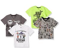 Amazon Essentials Disney | Marvel | Star Wars T-Shirt con Scollo a v a Maniche Corte Bambini e Ragazzi, Pacco da 4, Nightmare Doodle, 6-7 Anni