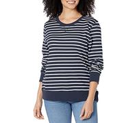 Amazon Essentials Felpa girocollo da donna in pile di spugna francese (disponibile in taglie forti), blu navy bianco a righe, XS