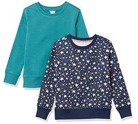 Amazon Essentials Felpa Girocollo in Pile da Ragazza, Confezione da 2, Blu Navy con Stelle/Blu Acqua, S