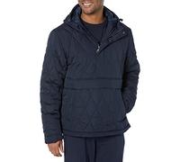Amazon Essentials Giacca a Vento Imbottita con Cappuccio e Zip a Un Quarto Idrorepellente Uomo, Blu Marino, XS