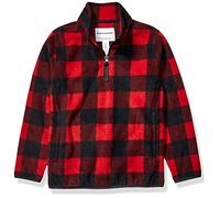 Amazon Essentials Giacca Invernale Modello Pullover con Zip Corta in Pile Bambini e Ragazzi, Rosso Buffalo Check Ampio, 4 Anni