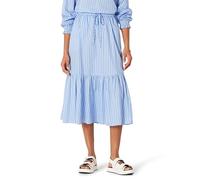 Amazon Essentials Gonna Longuette da Donna a Vita Medio Alta in Rasatello di Cotone a Balze (Top Venduto separatamente), a Righe Bianche e Blu, S