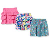 Amazon Essentials Gonne Pantalone lavorate a Maglia con Volant (precedentemente Spotted Zebra) Bambine e Ragazze, Pacco da 3, Rosa/Stampa Ghirigori/Turchino Frutta, 8 Anni