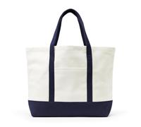 Amazon Essentials Grande borsa da spiaggia in tela resistente Unisex Adulti, Naturale/Navy, Taglia unica