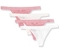 Amazon Essentials Intimo Perizoma in Cotone e Pizzo Donna, Pacco da 4, Bianco Brillante/Rosa Pallido/Malva, 44