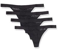 Amazon Essentials Intimo Perizoma in Cotone e Pizzo Donna, Pacco da 4, Nero, 44