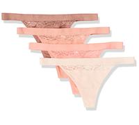 Amazon Essentials Intimo Perizoma in Cotone e Pizzo Donna, Pacco da 4, Rosa Salmone/Marrone/Rosato Chiaro, 46