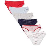 Amazon Essentials Intimo Slip Bikini in Cotone - colori fuori produzione Donna, Pacco da 6, Cuori/Multicolore/Righe, 48