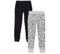 Amazon Essentials Joggers Bambine e Ragazze, Pacco da 2, Grigio Chiaro Puntinato Maculata/Nero, 9 Anni