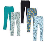 Amazon Essentials Leggings Bambine e Ragazze, Pacco da 5, Bianco Floreale/Blu Stampa Foglie/Indaco Grandi Felini/Nero/Verde Turchese, 12-14 anni