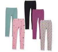 Amazon Essentials Leggings Bambine e Ragazze, Pacco da 5, Bianco Motivo Floreale Piccolo/Nero/Porpora Pois/Rosa Fiori/Verde Turchese, 4 Anni
