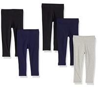 Amazon Essentials Leggings Bambine e Ragazze, Pacco da 5, Blu Marino/Grigio Puntinato/Nero, 10 Anni