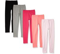 Amazon Essentials Leggings Bambine e Ragazze, Pacco da 5, Grigio Puntinato/Nero/Pesca/Rosa Chiaro/Rosso, 5 Anni