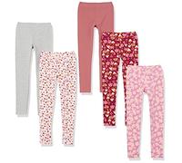 Amazon Essentials Leggings Bambine e Ragazze, Pacco da 5, Grigio/Rosa Chiaro Floreale/Rosa Stampa Foglie/Rosato Scuro/Rosso Fungo, 3 Anni