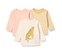 Amazon Essentials Maglietta a Maniche Lunghe Unisex per Bambini, vestibilità Comoda, 100% Cotone, Confezione da 3, Ghepardo/Strisce, 0 Mesi