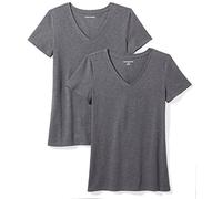 Amazon Essentials Maglietta con Scollo a v a Maniche Corte Vestibilità Regolare Donna, Pacco da 2, Carbone Puntinato, S