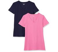 Amazon Essentials Maglietta con Scollo a v a Maniche Corte Vestibilità Regolare Donna, Pacco da 2, Rosa/Blu Marino, XXL