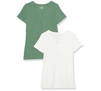 Amazon Essentials Maglietta con Scollo a v a Maniche Corte vestibilità Regolare Donna, Pacco da 2, Verde Salvia/Bianco, XXL