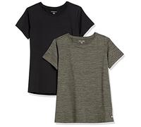 Amazon Essentials Maglietta da donna Tech Stretch a maniche corte girocollo (disponibile in taglie forti), confezione da 2, colore oliva/nero, tinta spazio, taglia M