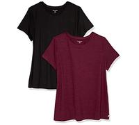 Amazon Essentials Maglietta da donna Tech Stretch a maniche corte girocollo (disponibile in taglie forti), confezione da 2, nero/bordeaux Space Dye, M
