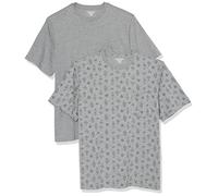 Amazon Essentials Maglietta Girocollo a Maniche Corte con Taschino dalla vestibilità Standard Uomo, Pacco da 2, Grigio Puntinato/Stampa Cactus, XXL